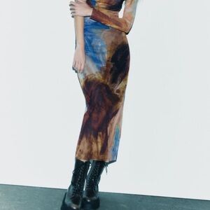 Zara | Tulle Abstract Print Midi Skirt